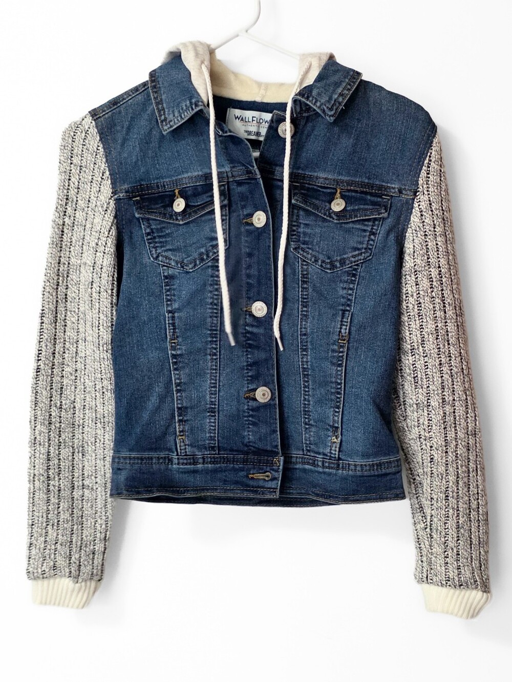 Wallflower Dark Blue Denim Jacket with Gray Knit Sleeves Size XS